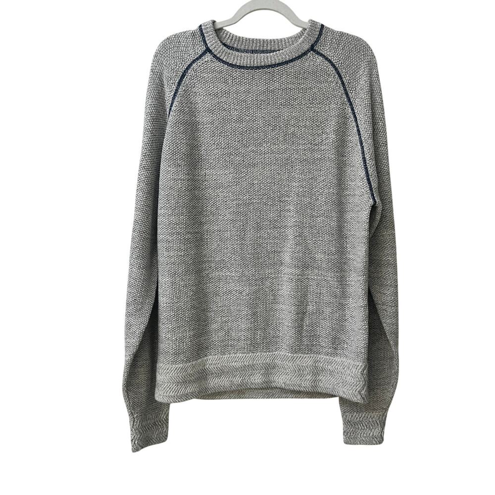 32 BAR BLUES Men's L Linen Cotton Blend Grey Fisherman Crew Neck Casual Sweater